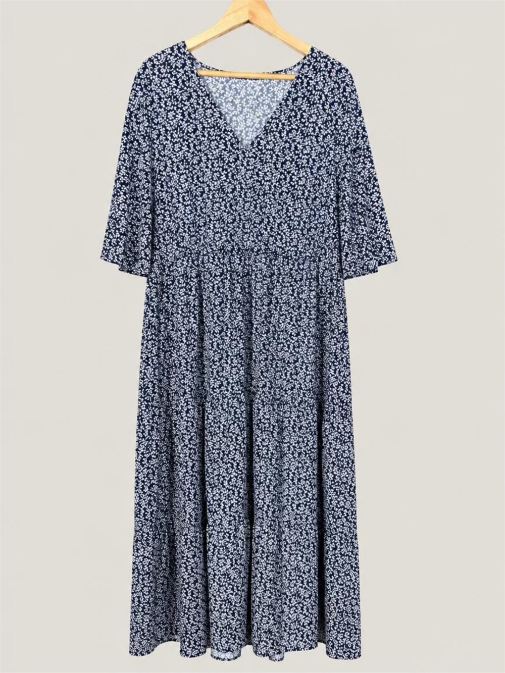 Keluummi Plus Size 24 Navy White Floral V-Neck Maxi Dress Flutter Sleeve